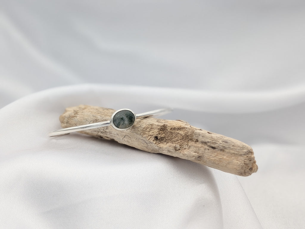 bracelet argent 925 serti d'une agate mousse